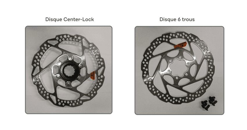 Exemple de disque Center-Lock à gauche et de disque 6 trou