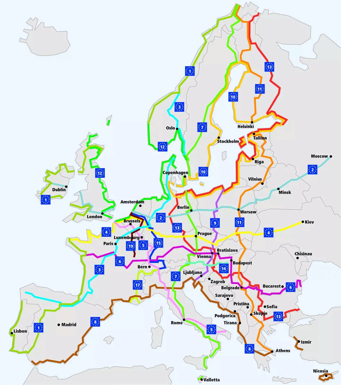 Carte des routes EuroVelo